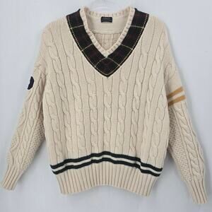 Polo Ralph Lauren Varsity Tennis Cable Knit Cricket Sweater Tartan Letter Patch